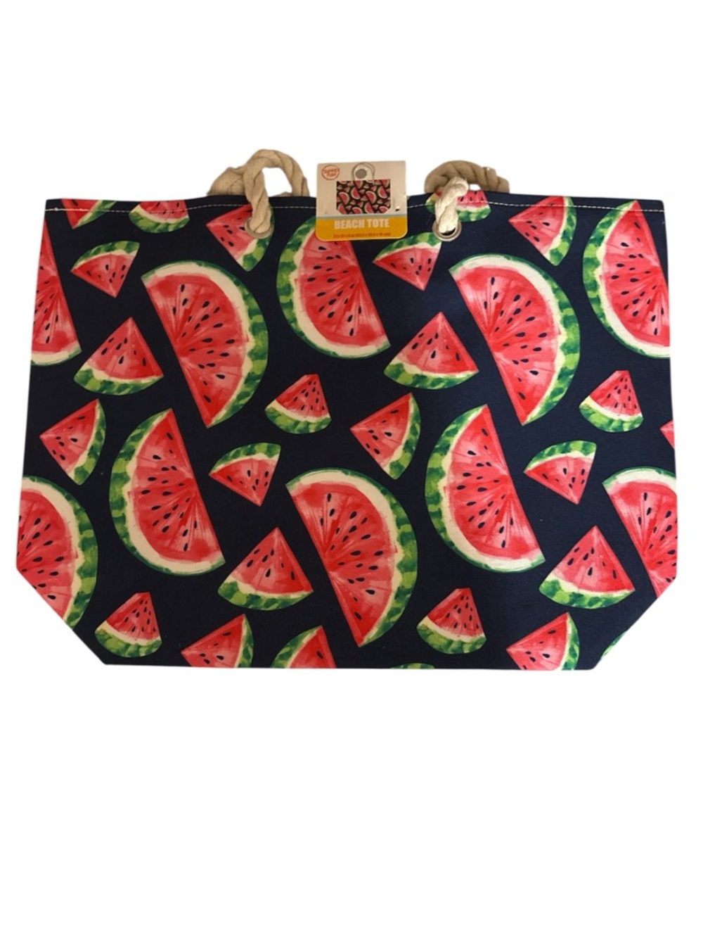 Watermelon Print Beach Tote Bag with Rope Handles